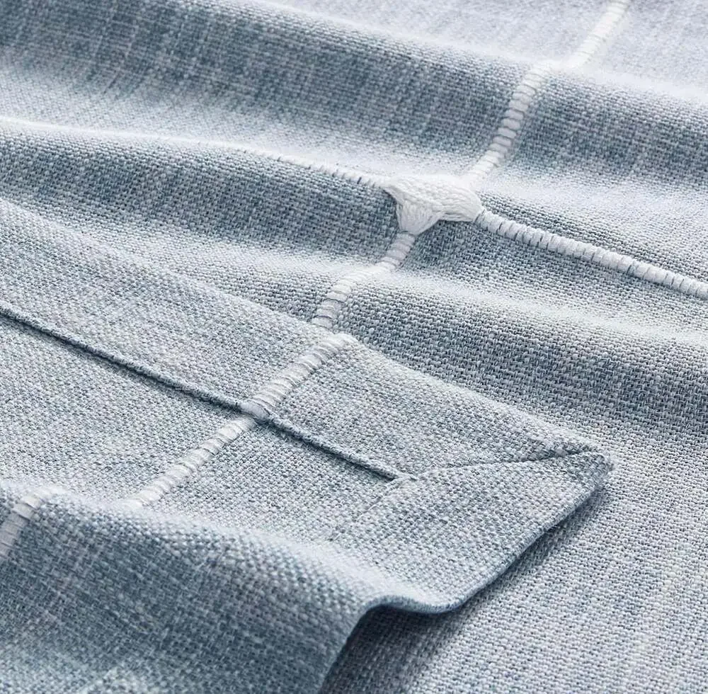 ZeeMart Grid Embroidered Farmhouse Tablecloth, Blue, 60